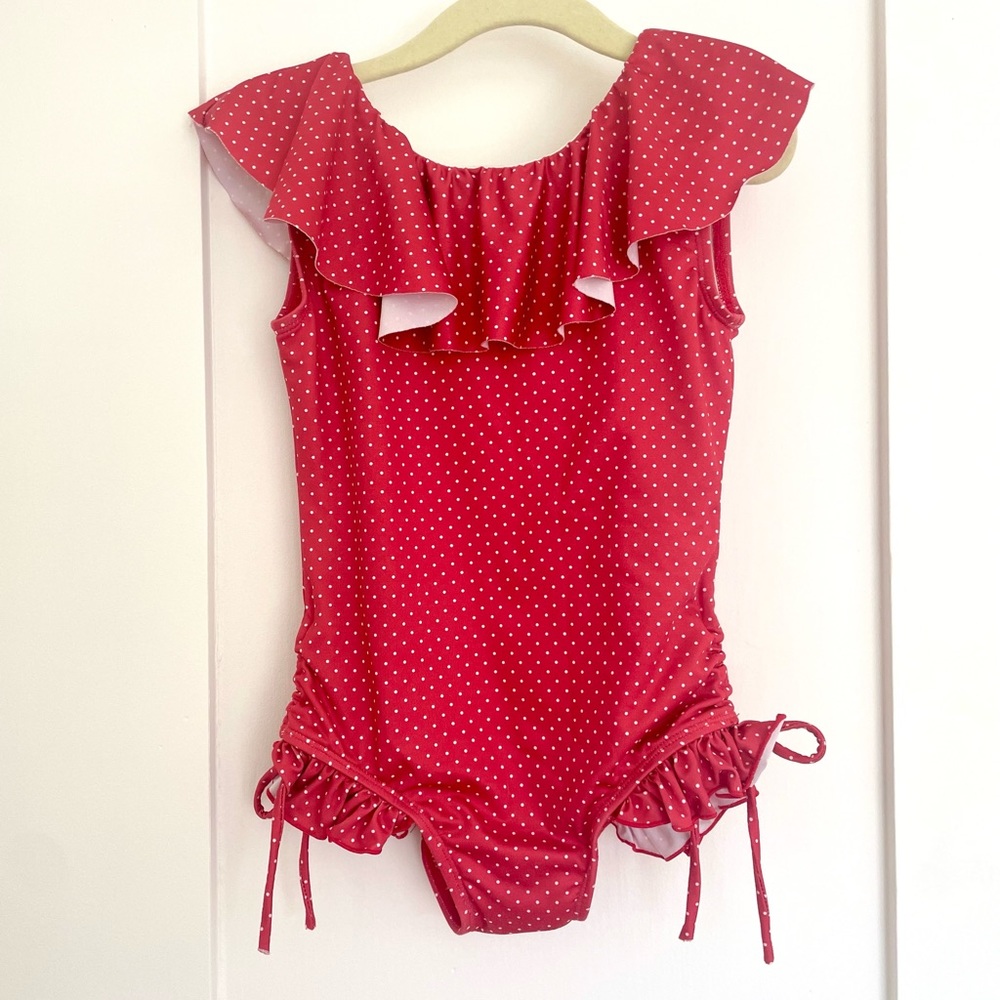 Wildling red dot ruffle one piece swimsuit size 5